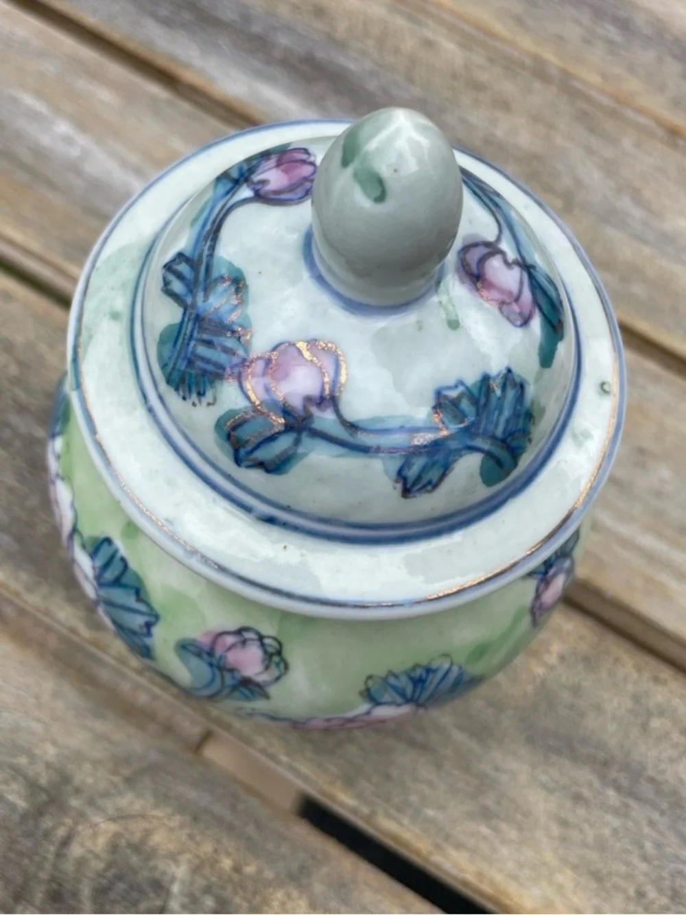 Vintage Ceramic Ginger Jar Hand Painted Floral Pastel Small Urn